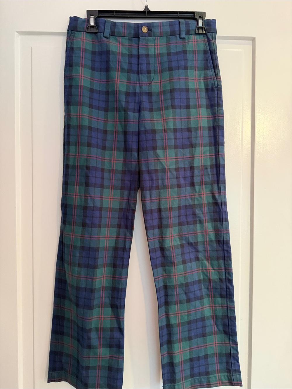 Like-New Boys Vineyard Vines Green/Blue Plaid Kids Pants Sz 16-adjustable waist